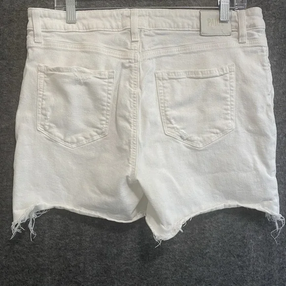 Paige Sarah Longline‎ Denim Shorts Womens 32 White Frayed Distressed Button Fly - Picture 5 of 9